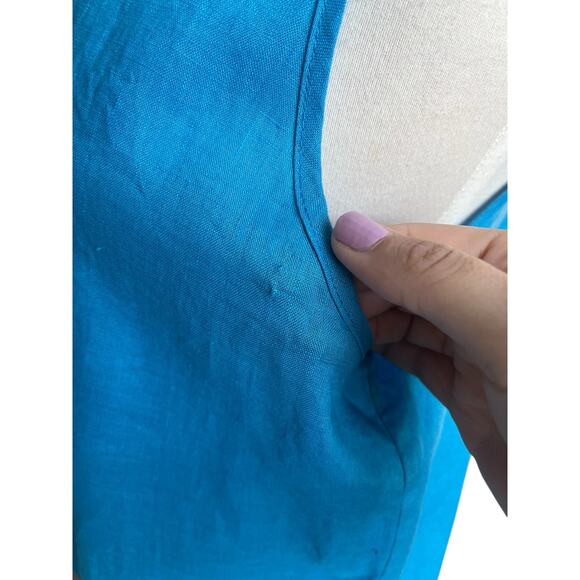 HIHO Tortola Linen Embroidered Sleeveless Top Blue Resort Coastal Scallop Large - Picture 10 of 10